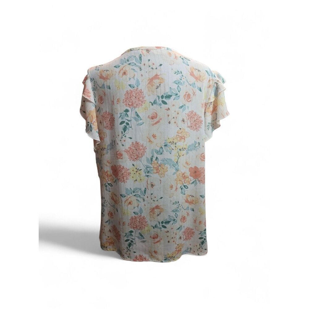80 Park Pastel Floral V-Neck Ruffle Sleeve Blouse Size XL - Picture 4 of 7